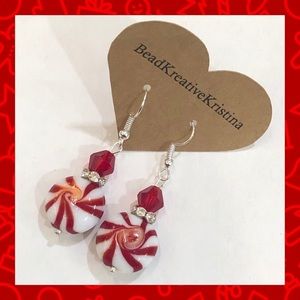 Peppermint candy bead dangle earrings